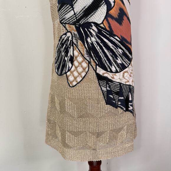 MISSONI Metallic Knit Sleeveless Mini Dress 40 US 4 Gold Graphic Fish Italy RARE - Picture 5 of 14